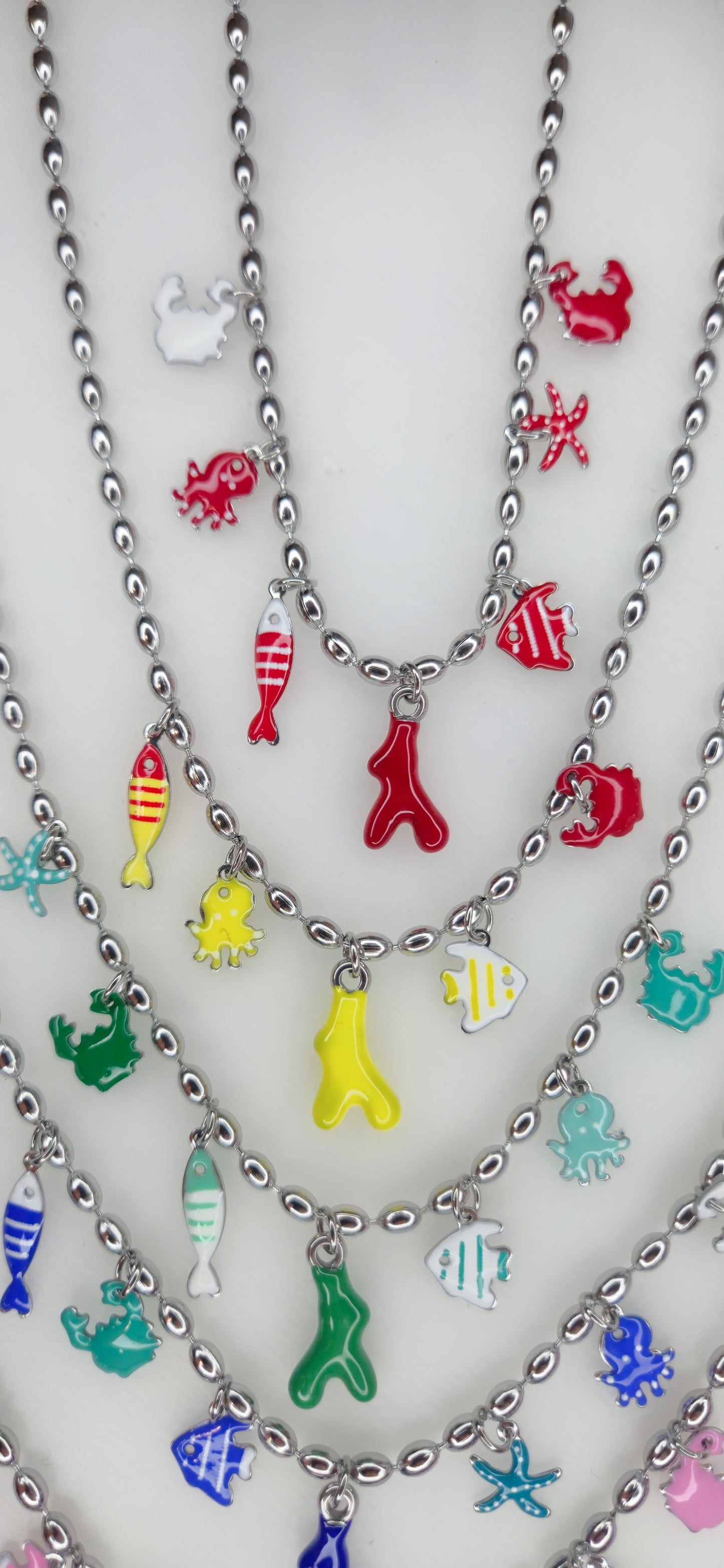 Collana mod. Chicco di Riso in acciaio Silver con pendenti colorati tema Mare 🐙🦀🐠