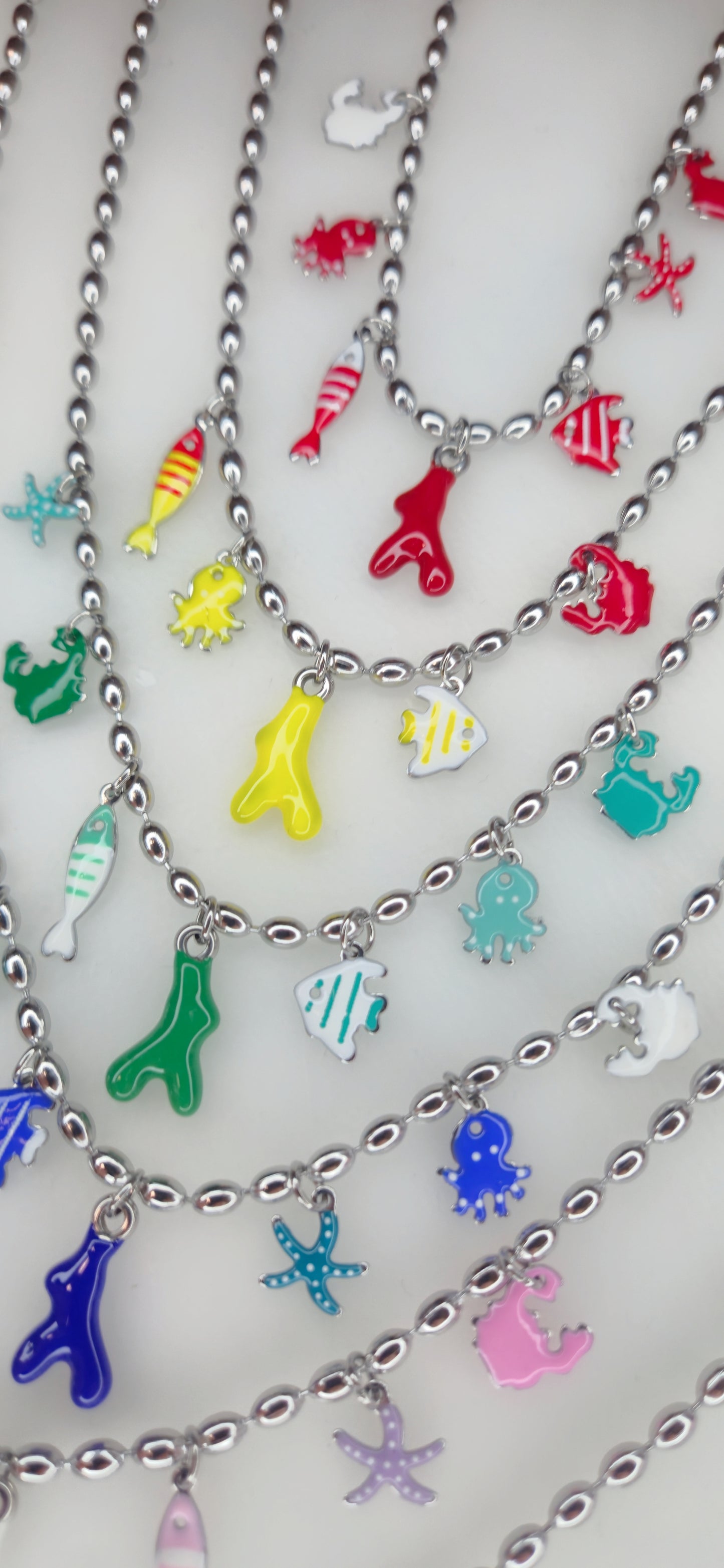 Collana mod. Chicco di Riso in acciaio Silver con pendenti colorati tema Mare 🐙🦀🐠
