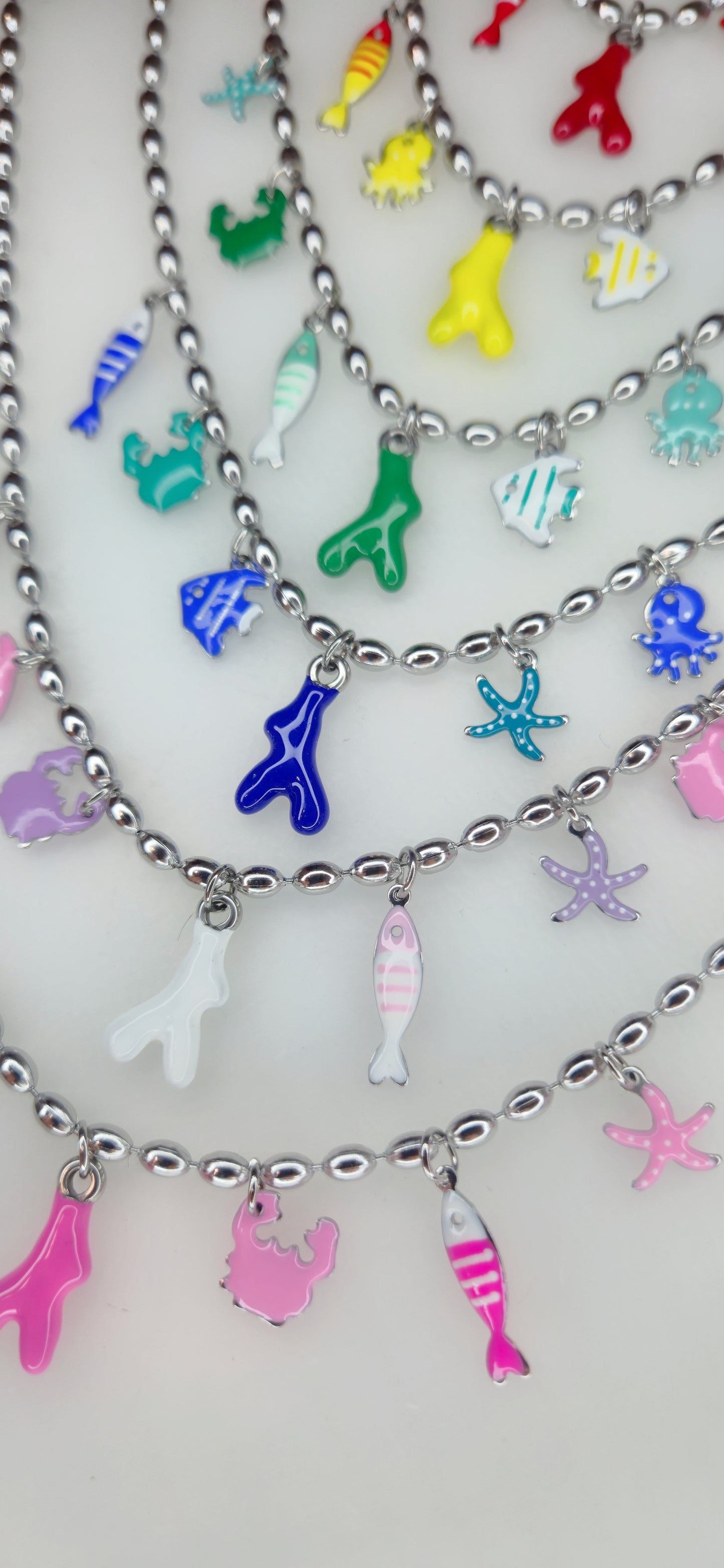 Collana mod. Chicco di Riso in acciaio Silver con pendenti colorati tema Mare 🐙🦀🐠