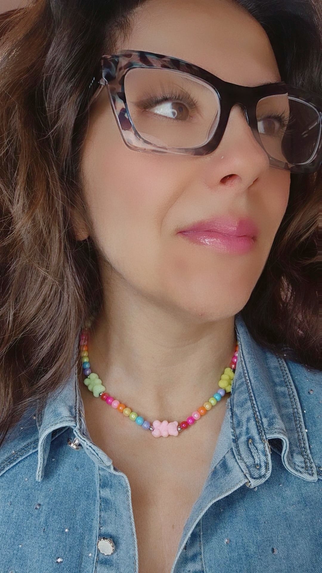 Collana multicolor in versione Fiorellini, Pesciolini o Orsetti Gommosi 40cm chiusura acciaio silver