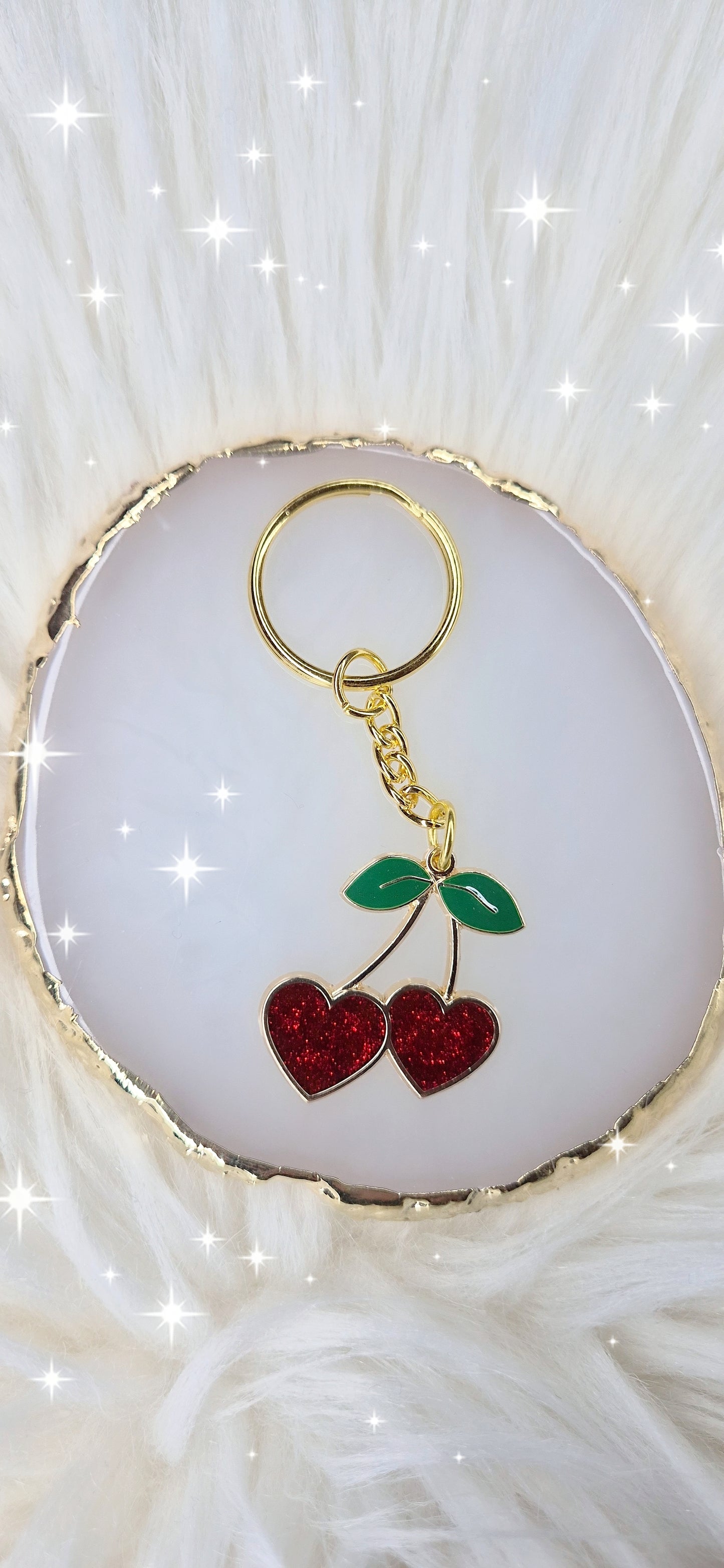 OMAGGIO portachiavi charm da borsa Ciliegine a Cuore glitter