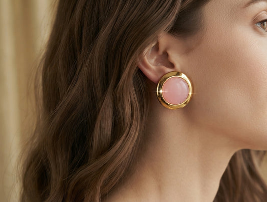 Orecchini in stile Retrò Chic 100% anallergici Cuore, Bottone Ovale Gold con pietra in resina colorata