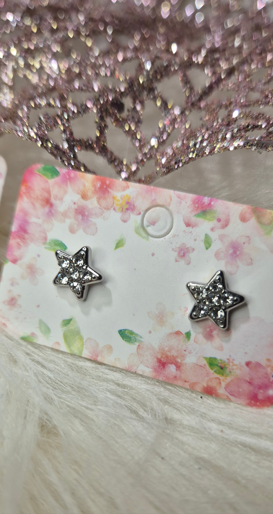 Orecchini a lobo Stelline con zirconi in Acciaio base Silver o Gold anallergici