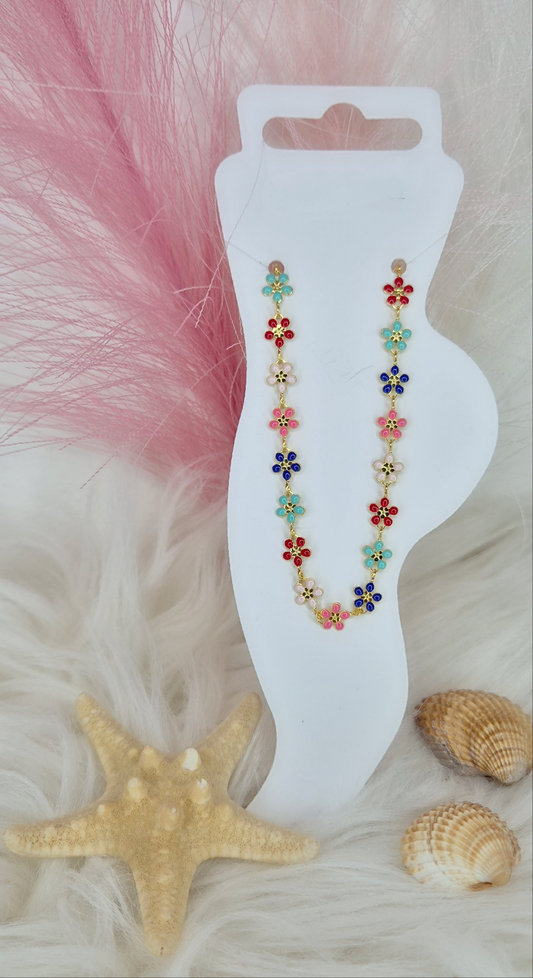 Cavigliera Fiorellini smaltati multicolor in acciaio gold