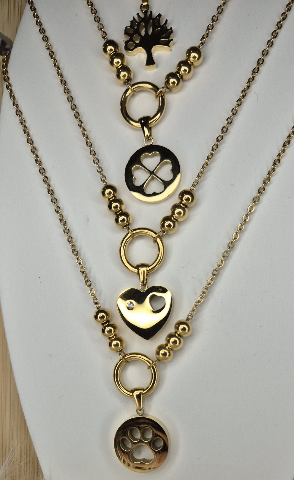 Collana mod.Pandora con sfere e pendente centrale 100% acciaio gold anallergico