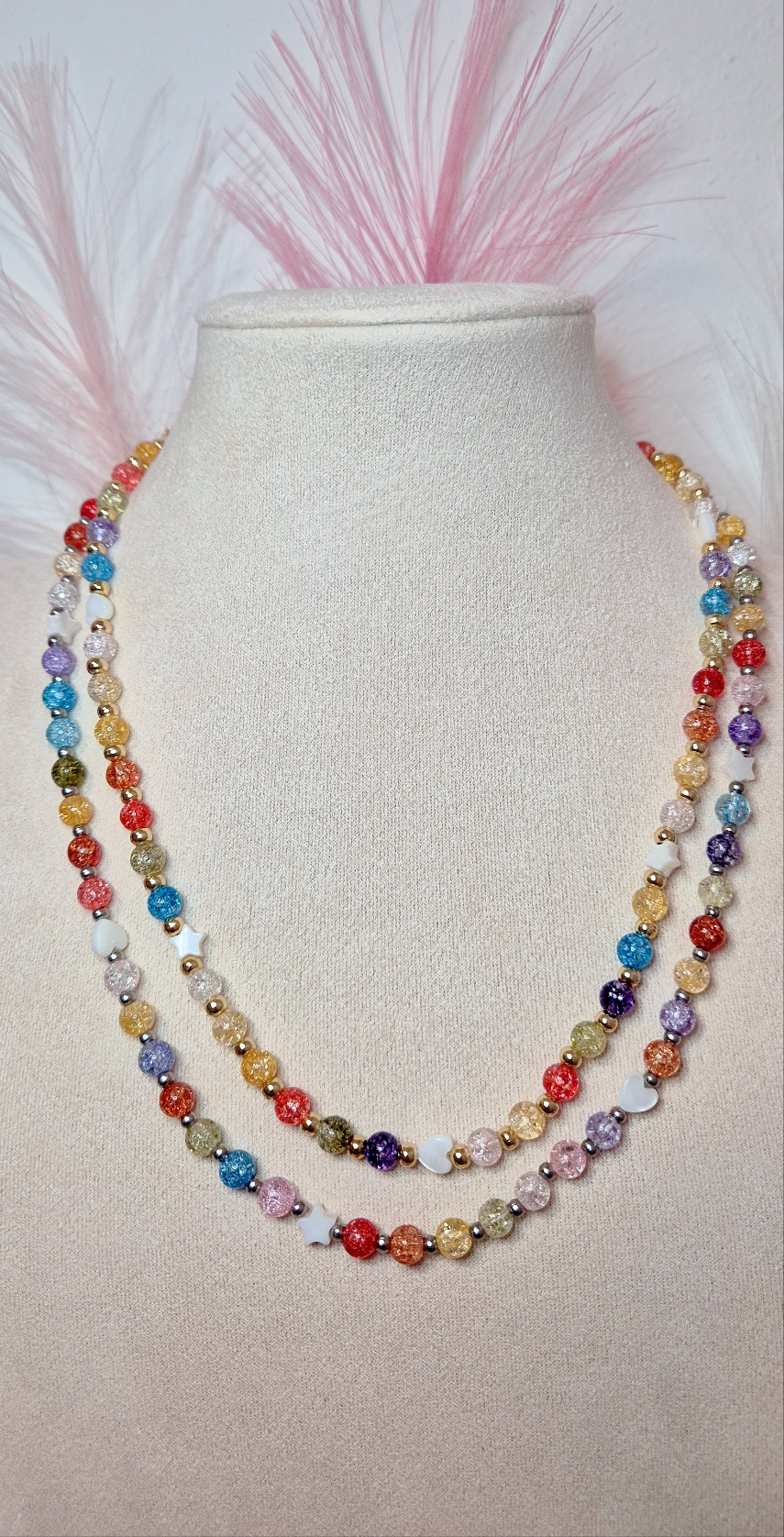 Collana girocollo Soft Rainbow con Cuori e Stelle madreperla e inserti acciaio Silver o Gold