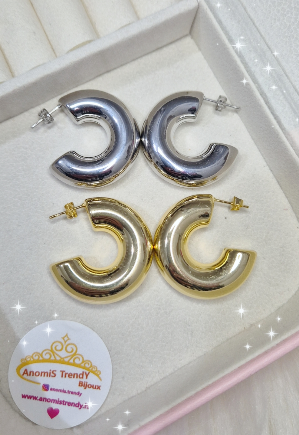 Orecchini cerchi bombati 100% acciaio anallergico Silver o Gold varie misure e modelli