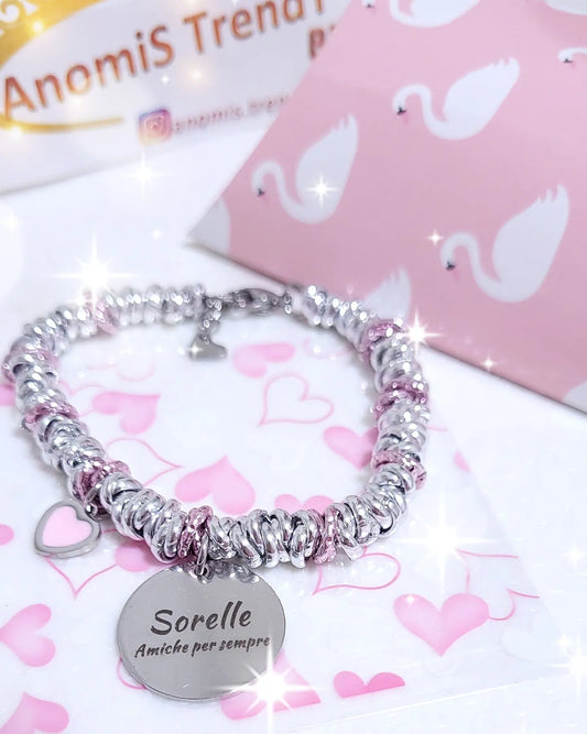 Bracciale NODINI MIX ARGENTO & ROSA personalizzabile
