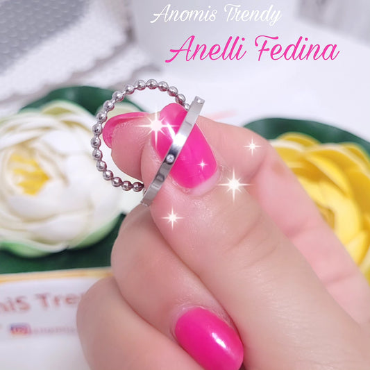 Anello Fedina fascia stretta con 5 zirconi - acciaio inossidabile