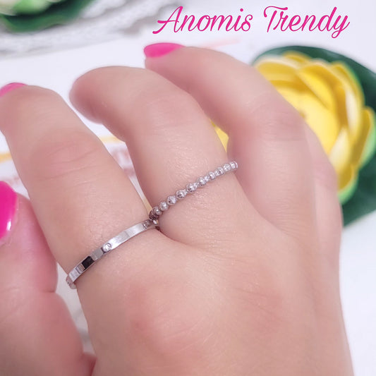 Anello Fedina fascia stretta con 5 zirconi - acciaio inossidabile