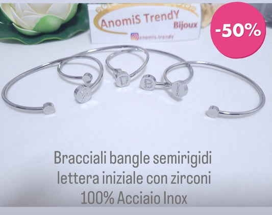 Bracciale semirigido bangle lettera con zirconi 100% Acciaio