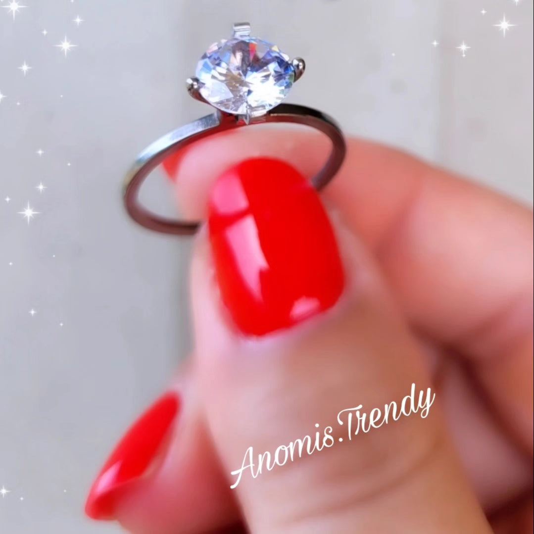 Anello modello Solitario in Acciaio con Zircone centrale