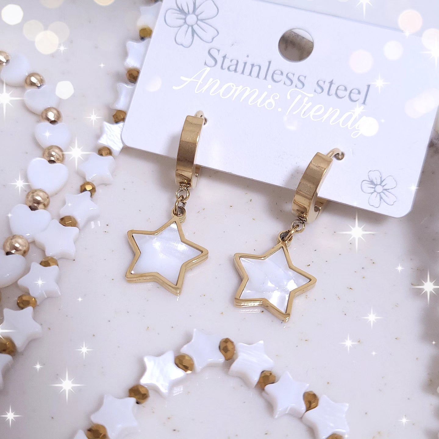 Collana Bracciale Orecchini Cuori/Stelle madreperla & Dorè