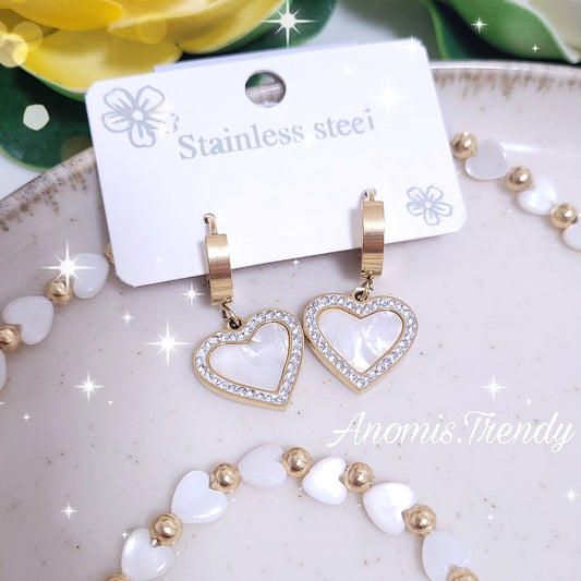 Collana Bracciale Orecchini Cuori/Stelle madreperla & Dorè