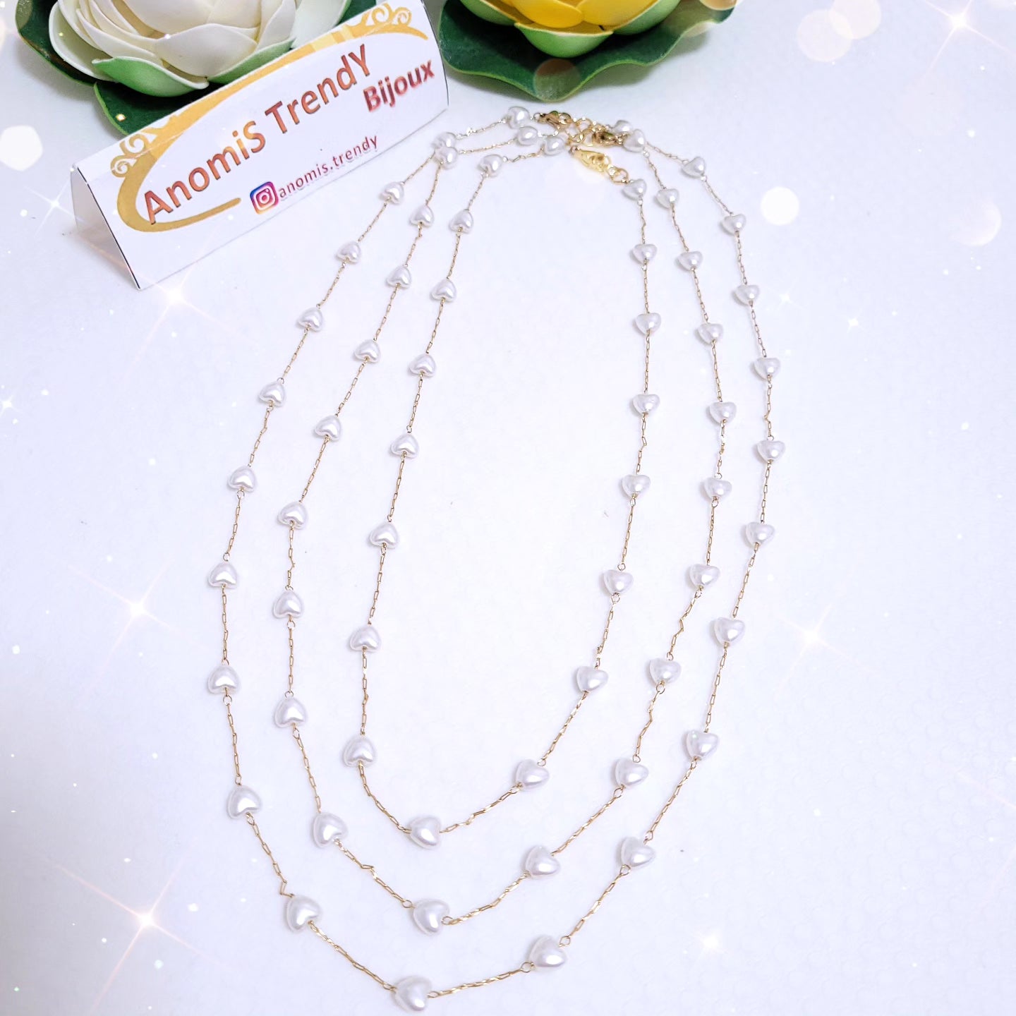 Collana in Acciaio GOLD o SILVER con Cuori tipo MadrePerla