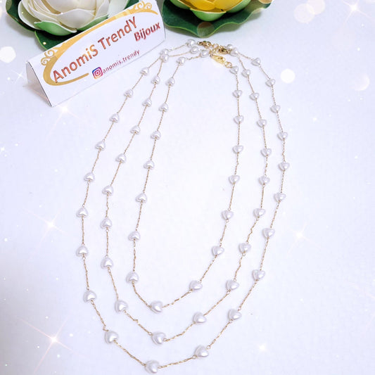 Collana in Acciaio GOLD o SILVER con Cuori tipo MadrePerla