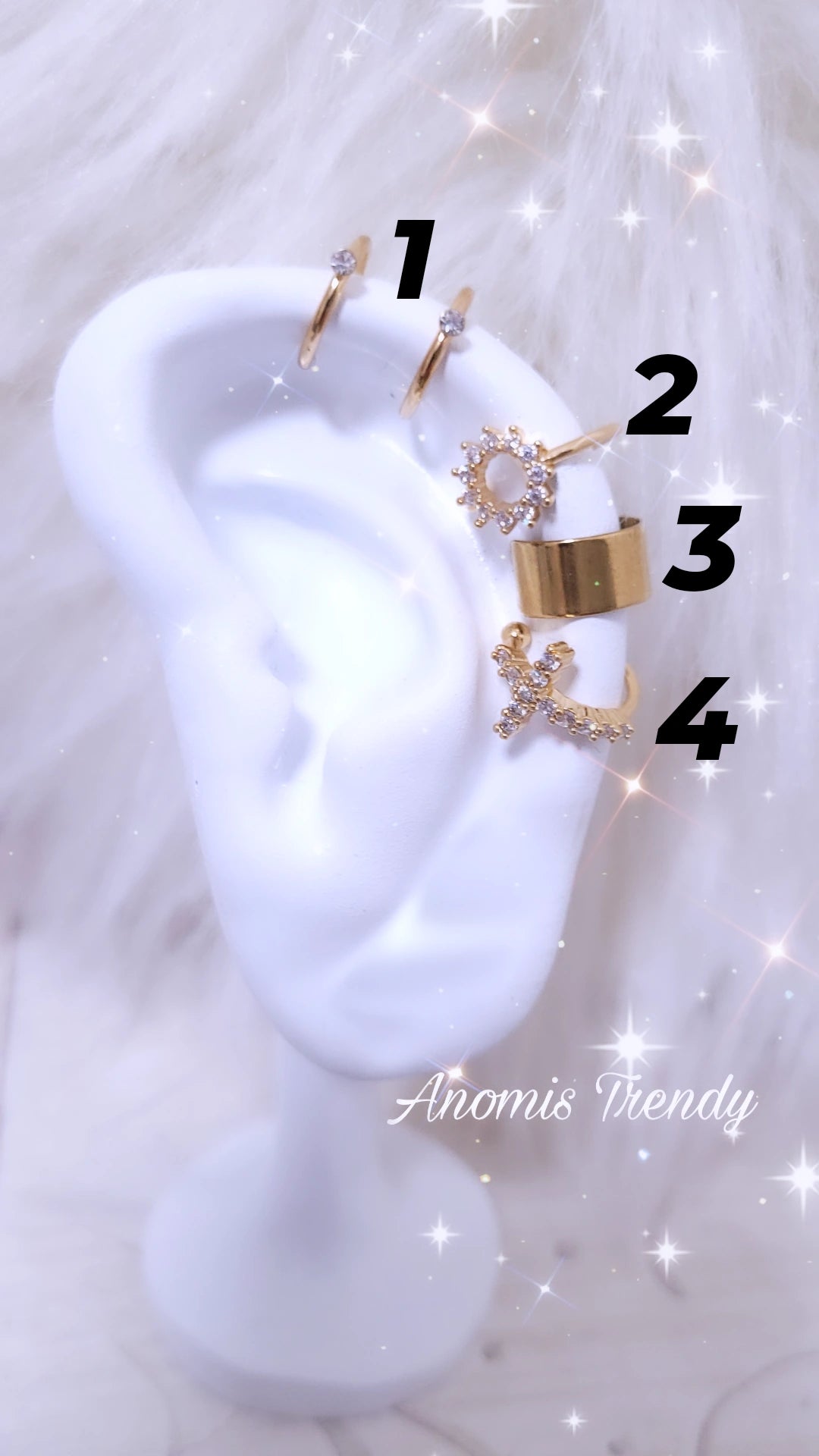Ear cuff orecchini da cartilagine - senza foro - in acciaio gold