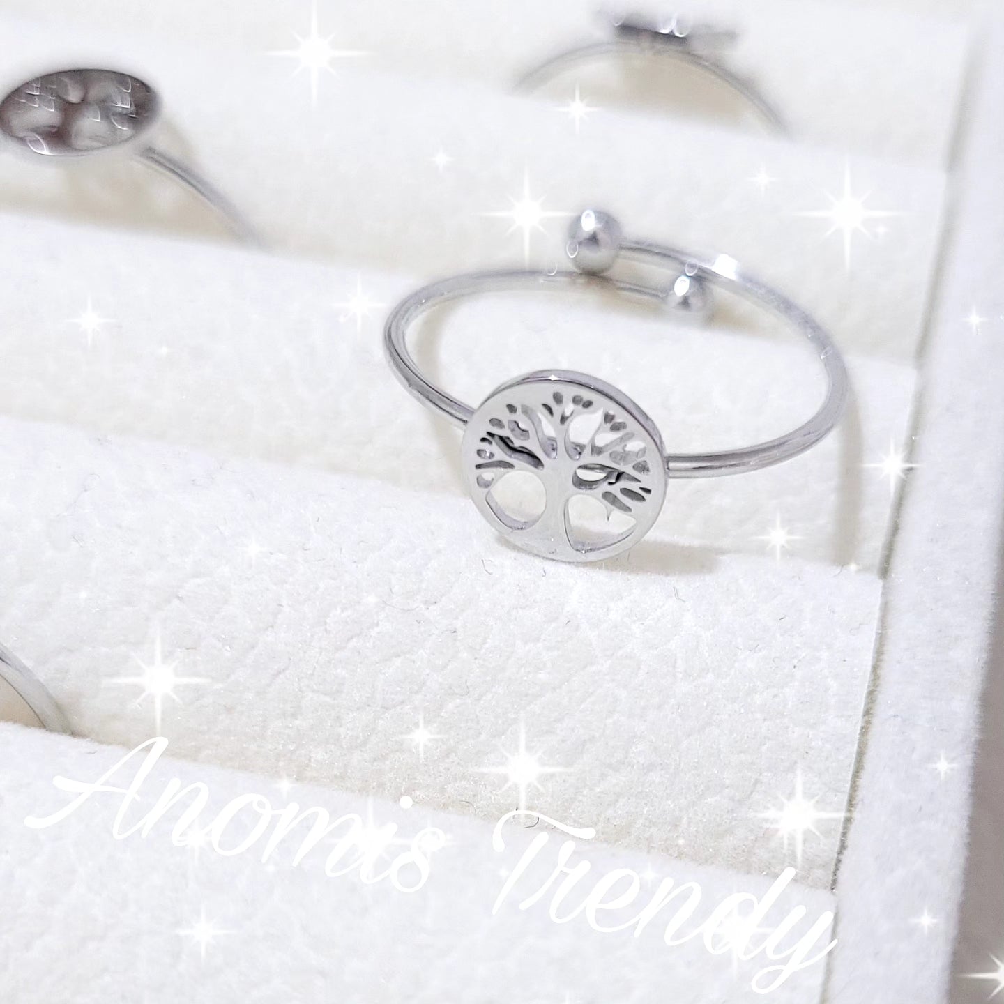 Anello minimal Luna Infinito Corona Albero Vita in acciaio mis. regolabile