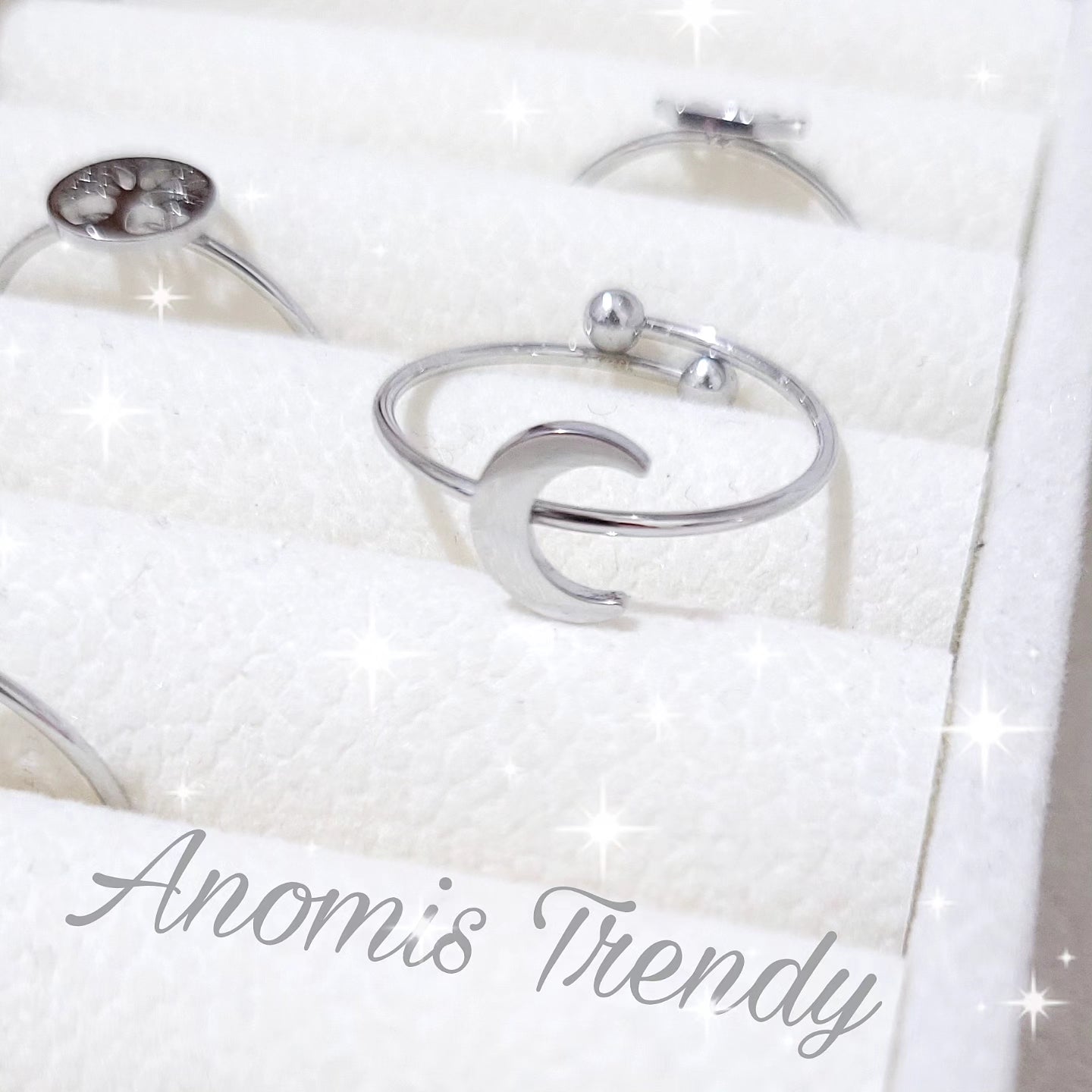 Anello minimal Luna Infinito Corona Albero Vita in acciaio mis. regolabile