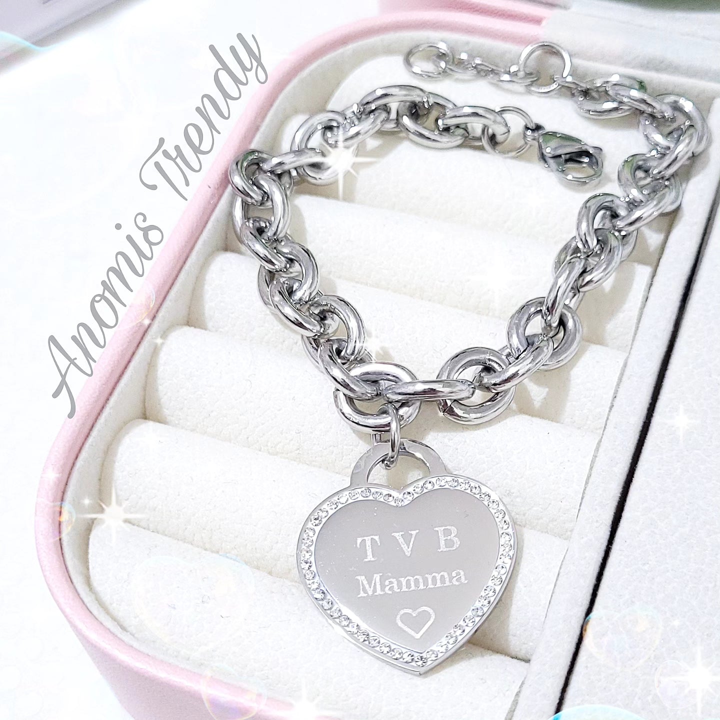 Bracciale maxi catena con Cuore inciso speciale Mamma