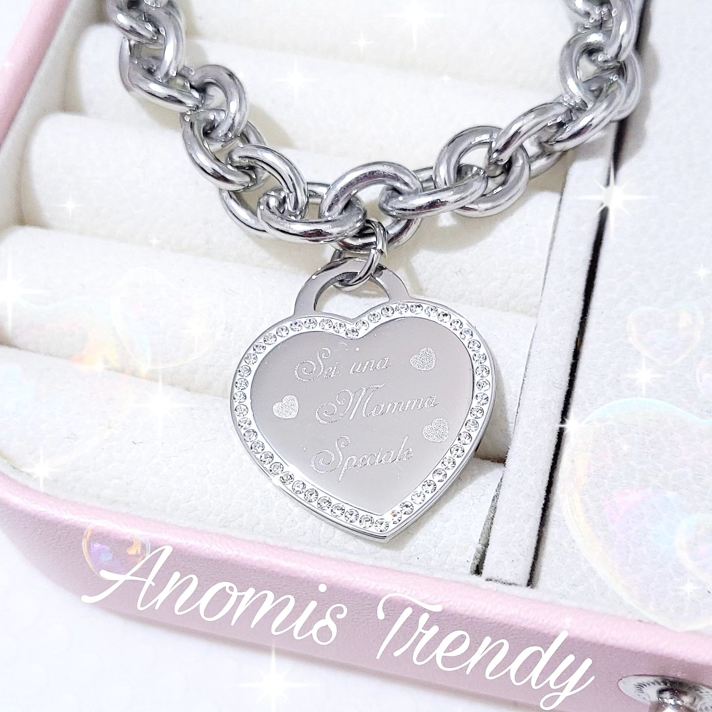 Bracciale maxi catena con Cuore inciso speciale Mamma
