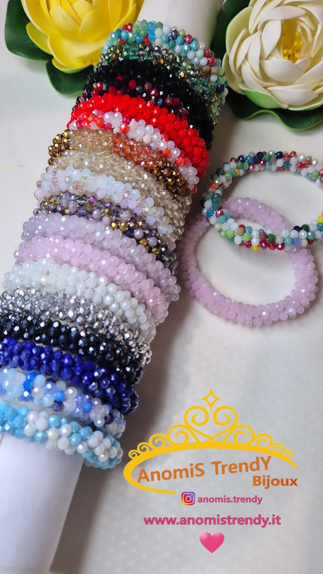 Bracciale tubolare elastico con cristalli multisfaccettati luminosi
