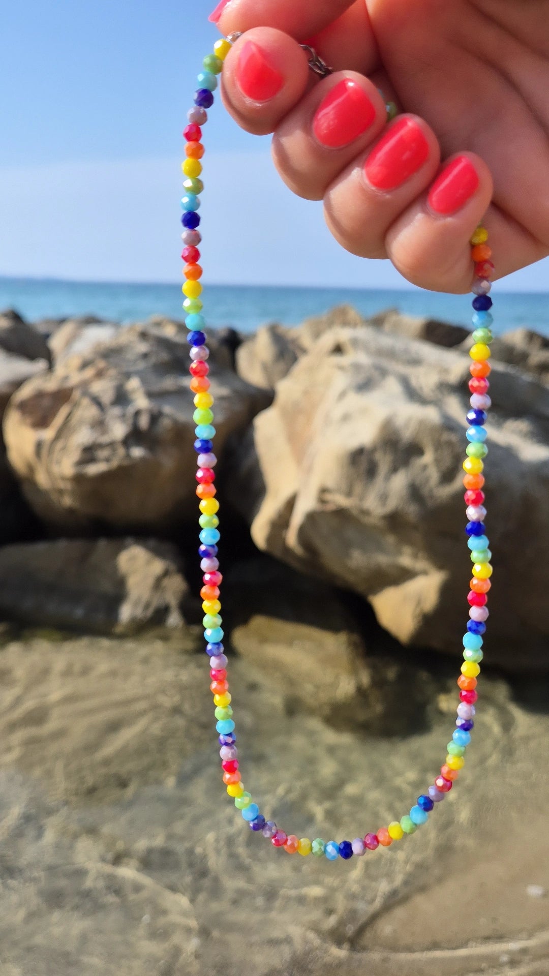 Collana cristallini multicolor sfaccettati luminosi misura 40cm+5cm estensione regolab.