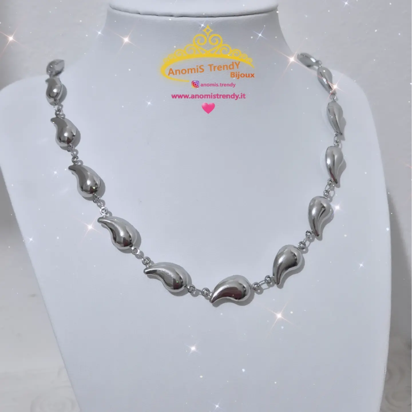 Collana gocce mini in acciaio silver inossidabile anallergico 45cm
