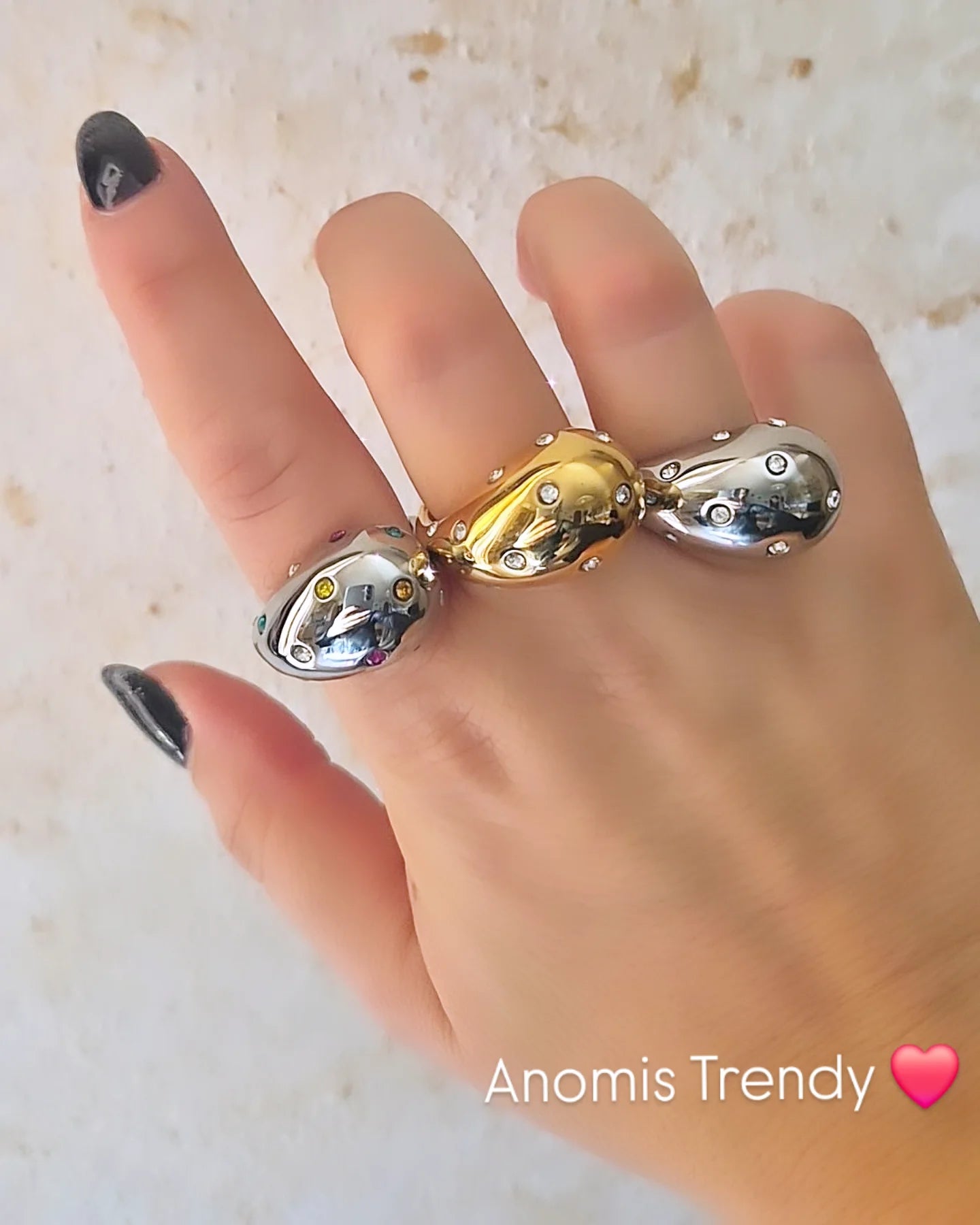 Linea Gocce con zirconi 💎 Orecchini Anello mod. Goccia in acciaio anallergico
