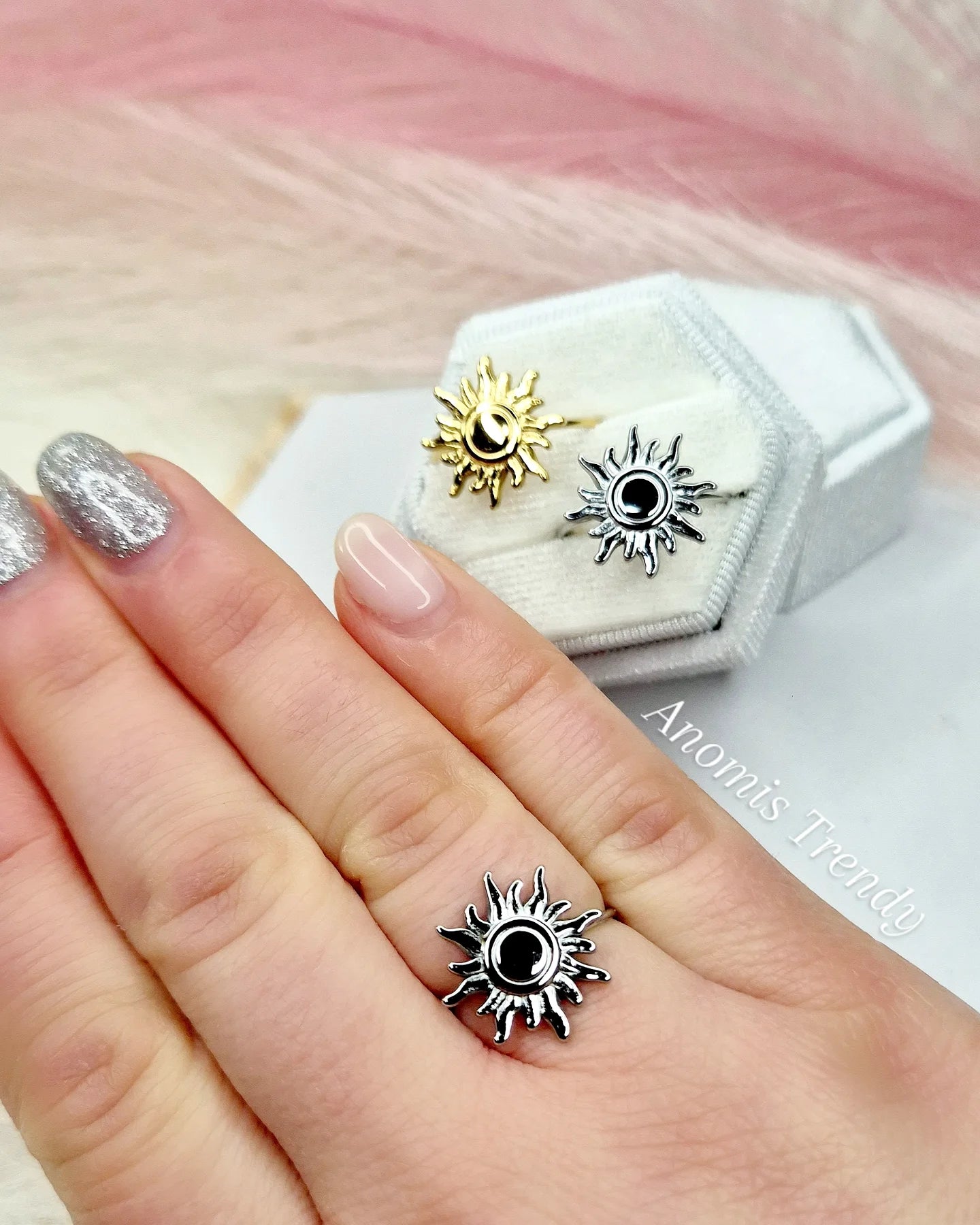 Anello Sole 🌞 acciaio anallergico Silver o Gold mis. regolabile