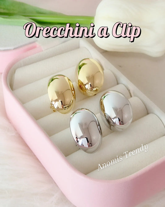 Orecchini a Clip in acciaio anallergico Silver o Gold modello Goccia 2,5cm o Bottone 2cm