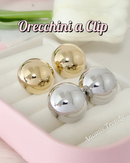 Orecchini a Clip in acciaio anallergico Silver o Gold modello Goccia 2,5cm o Bottone 2cm