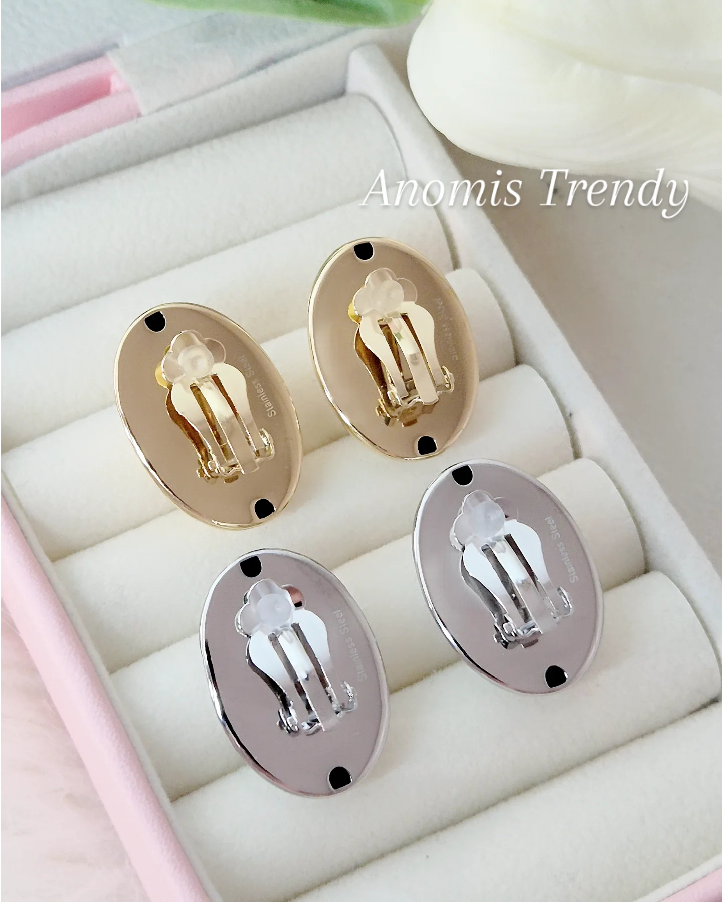 Orecchini a Clip in acciaio anallergico Silver o Gold modello Goccia 2,5cm o Bottone 2cm