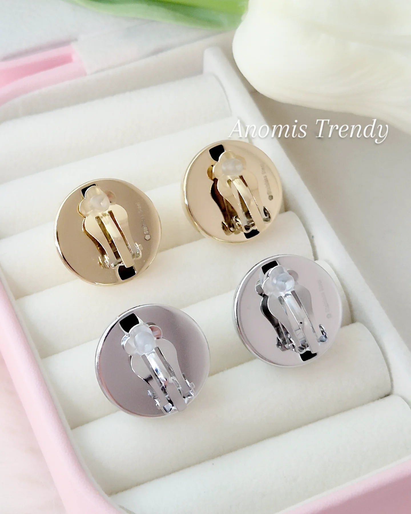 Orecchini a Clip in acciaio anallergico Silver o Gold modello Goccia 2,5cm o Bottone 2cm