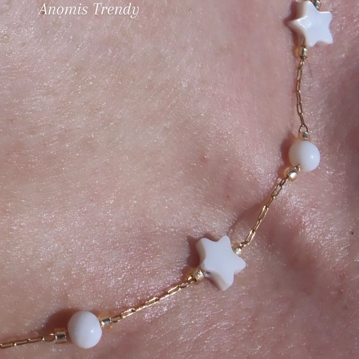Collana Notte Magica d'Estate in acciaio Silver/Gold con Luna/Stelle in conchiglia tipo madreperla mis.40cm+estens.regolab.