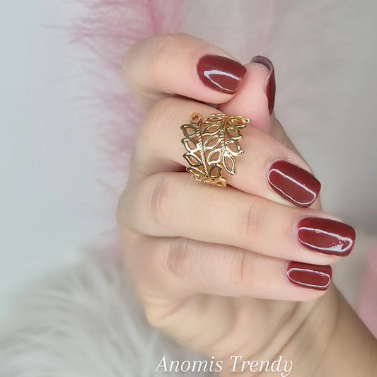 Anello doppio giro foglioline aperte 100% acciaio mis. regolabile