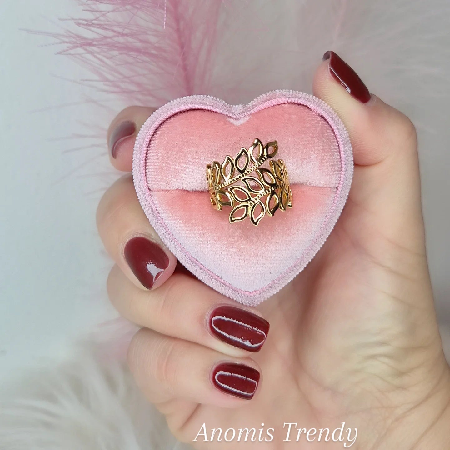 Anello doppio giro foglioline aperte 100% acciaio mis. regolabile