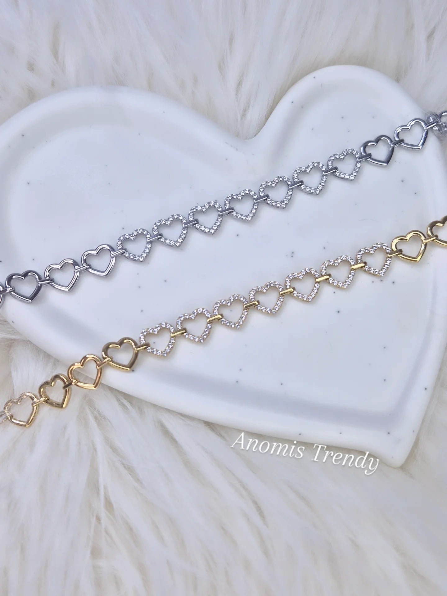 Bracciale Cuoricini abbracciati 100% acciaio con zirconi