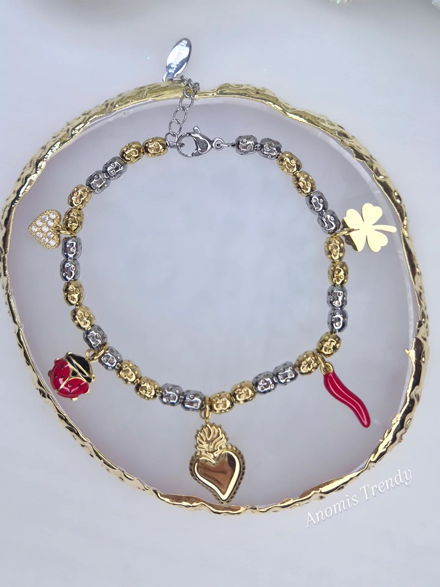 Nuovi Bracciali mod. D0D0🦤 PortaFortuna in acciaio Silver o bicolor con charms smaltati e zirconati