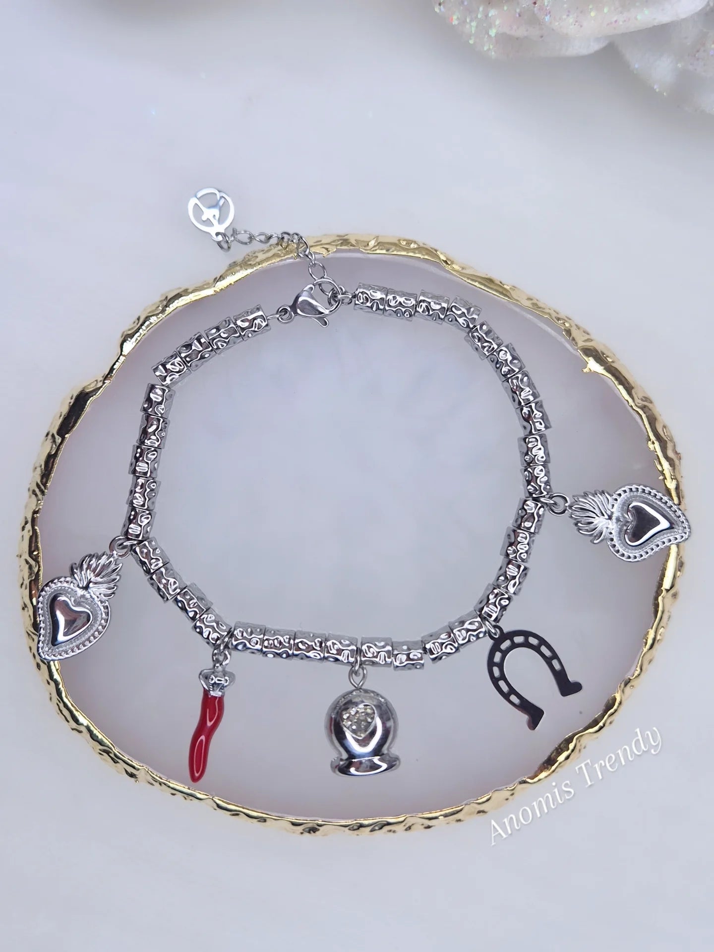 Nuovi Bracciali mod. D0D0🦤 PortaFortuna in acciaio Silver o bicolor con charms smaltati e zirconati