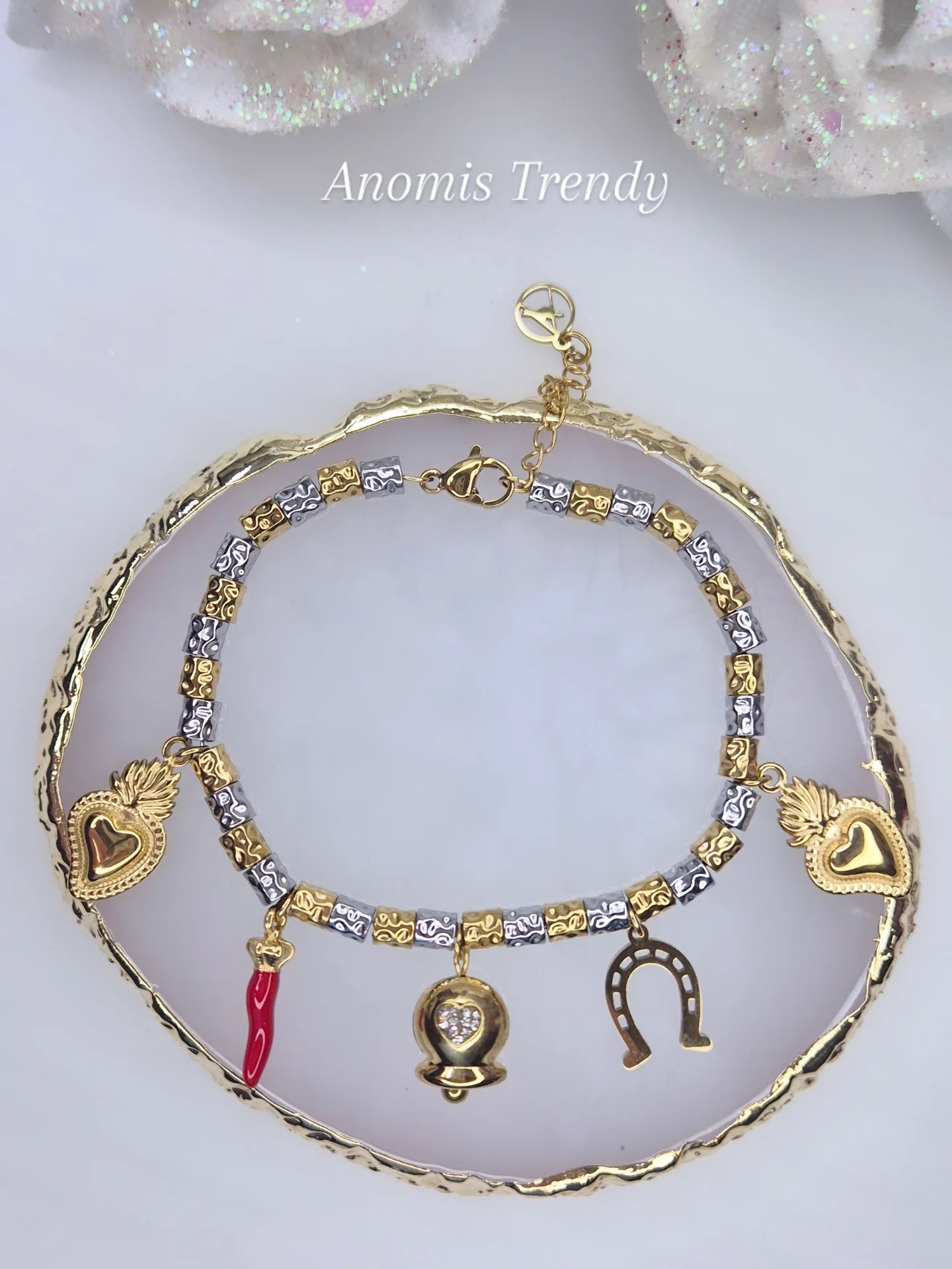 Nuovi Bracciali mod. D0D0🦤 PortaFortuna in acciaio Silver o bicolor con charms smaltati e zirconati