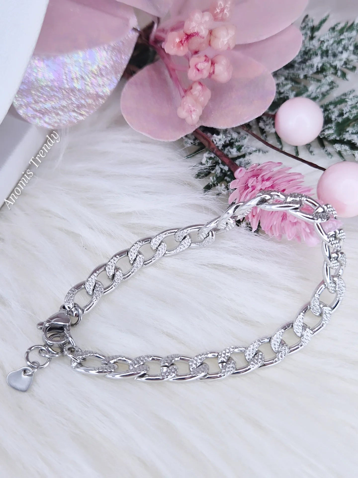 Collana 45cm Bracciale regolabile o Set Catena Piatta Martellata Silver alluminio e acciaio anallergico mis.regolab.
