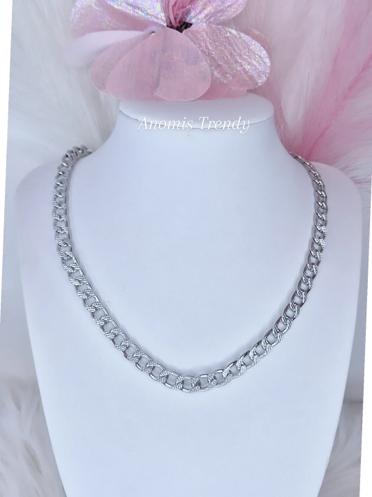 Collana 45cm Bracciale regolabile o Set Catena Piatta Martellata Silver alluminio e acciaio anallergico mis.regolab.