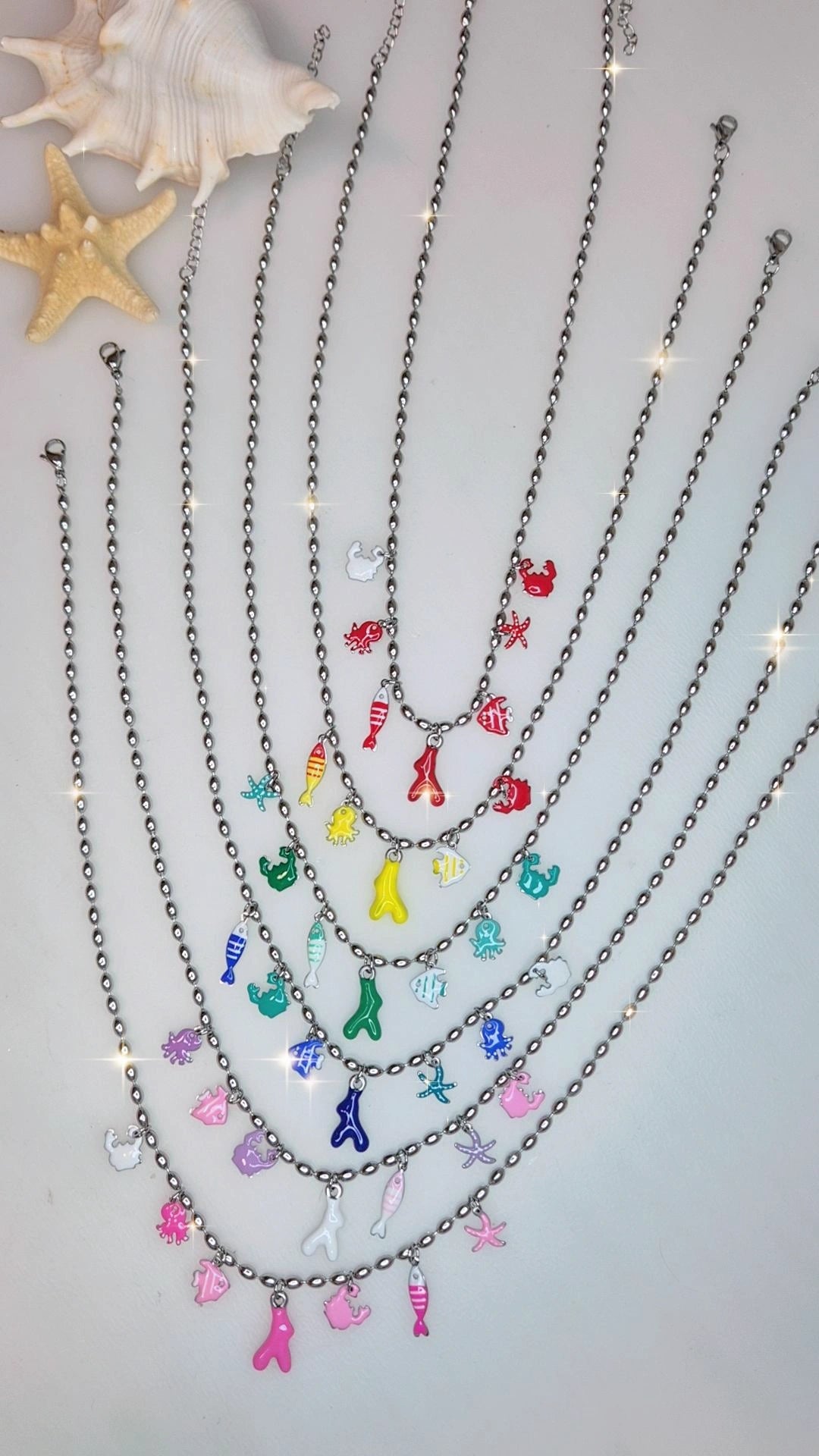 Collana mod. Chicco di Riso in acciaio Silver con pendenti colorati tema Mare 🐙🦀🐠
