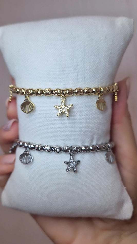 Bracciali modello Dodo con charms tema Mare in acciaio silver o gold misura regolabile