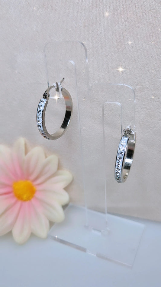 Orecchini cerchi 2.5cm in acciaio anallergico silver/gold con zirconi crystal