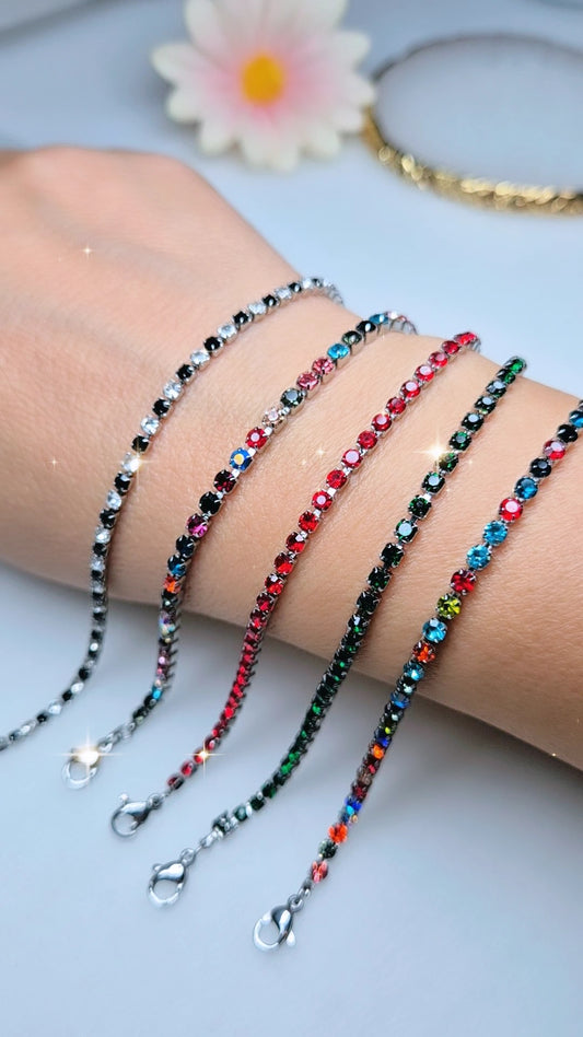 Bracciale mod. Tennis in acciaio silver con zirconi da 3mm - misura regolab.