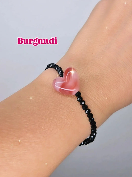 Bracciali elastici cristallini luminosi multisfaccettati neri con Cuore in resina effetto marmorizzato