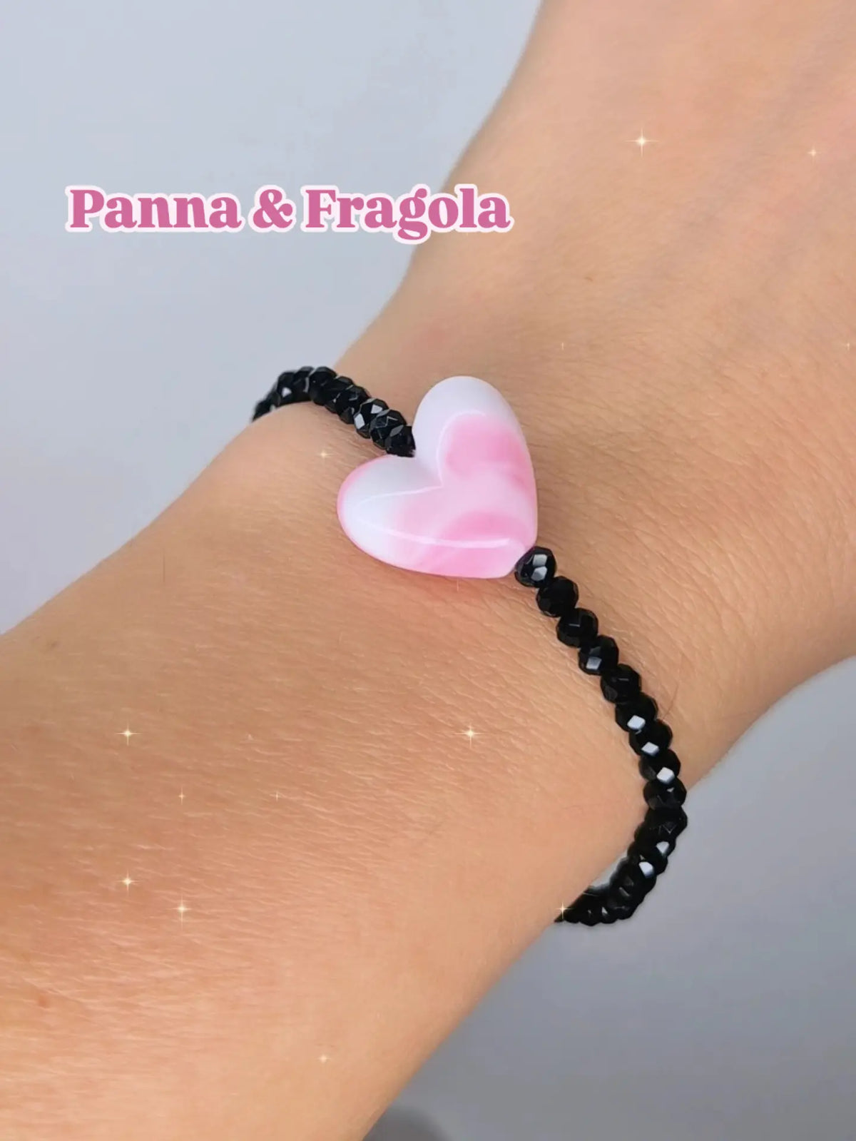 Bracciali elastici cristallini luminosi multisfaccettati neri con Cuore in resina effetto marmorizzato