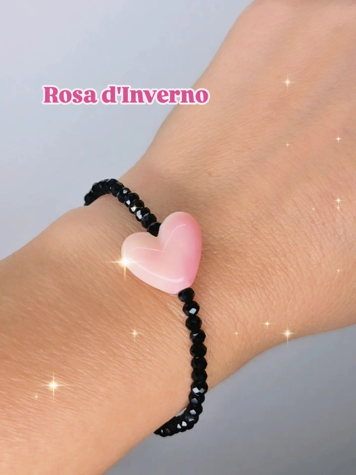 Bracciali elastici cristallini luminosi multisfaccettati neri con Cuore in resina effetto marmorizzato